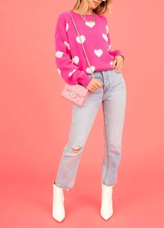 Valentine's Day Heart Sweater for Women Cute Love Shape Sweatshirt Casual Crewneck Valentine Shirt Pullover Tops