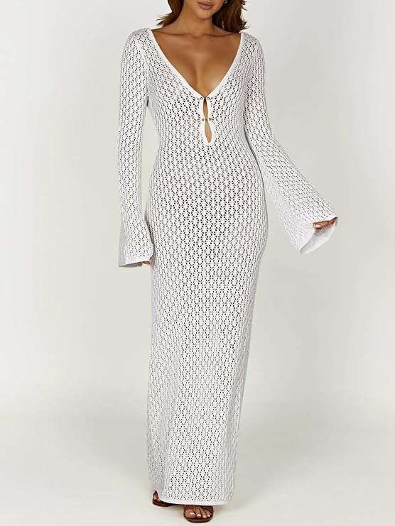 Womens Crochet Maxi Cover Up Dress Beach Swim Vacation Coverups