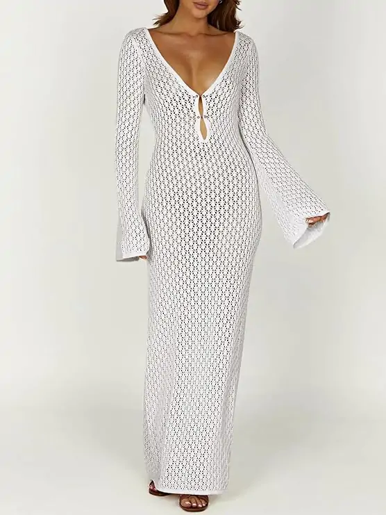 Womens Crochet Maxi Cover Up Dress Beach Swim Vacation Coverups