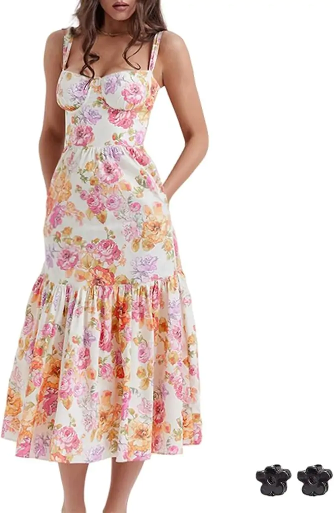 Square Neck Floral Corset Dress