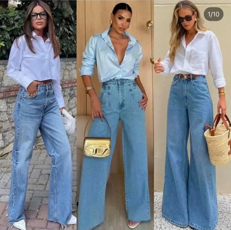 Outfit Idea: A crisp white button-down shirt tucked into high-waisted, wide-leg denim jeans. Pair it with a cute straw hat, chunky sneakers, and oversized sunglasses. Why It Works: Effortless yet elevated; perfect for spring days that require minimal effort but still look polished. The wide-leg jeans are trending and are perfect for both comfort and style.