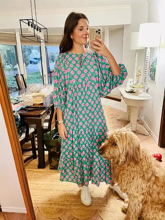 Featuring v neck to shape your figure and highlight your waist, a deep v-neckline, Ankle length, and vivid pattern.This Floral Maxi Dress Can Complement Your Patterned Pieces in All Seasons.