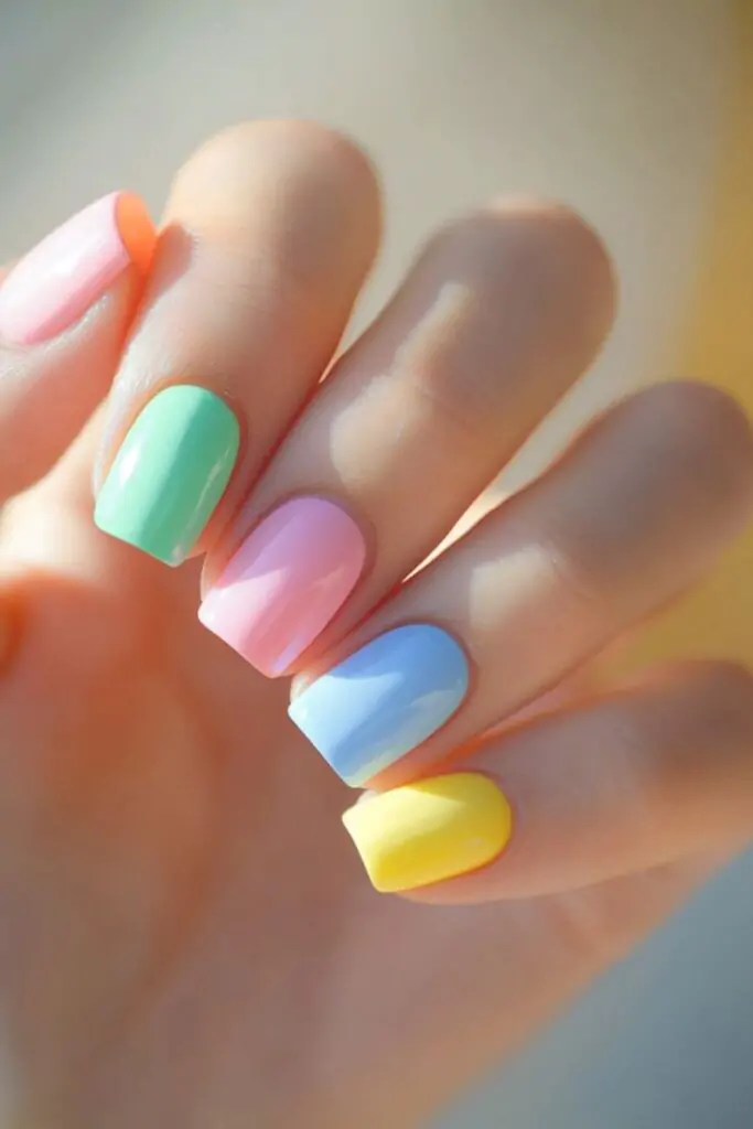 These playful mani's will brighten up your spring days. With these bold, colorful nails in shades of pink, purple, blue, and lime—you’ll feel so lively with this look! These playful nail designs will brighten up your spring days.