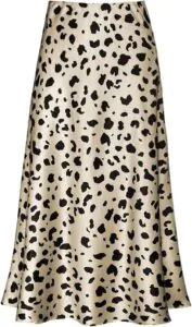 Women's Satin High Waist Hidden Elasticized Waistband Flared Casual A Line Midi Skirt
