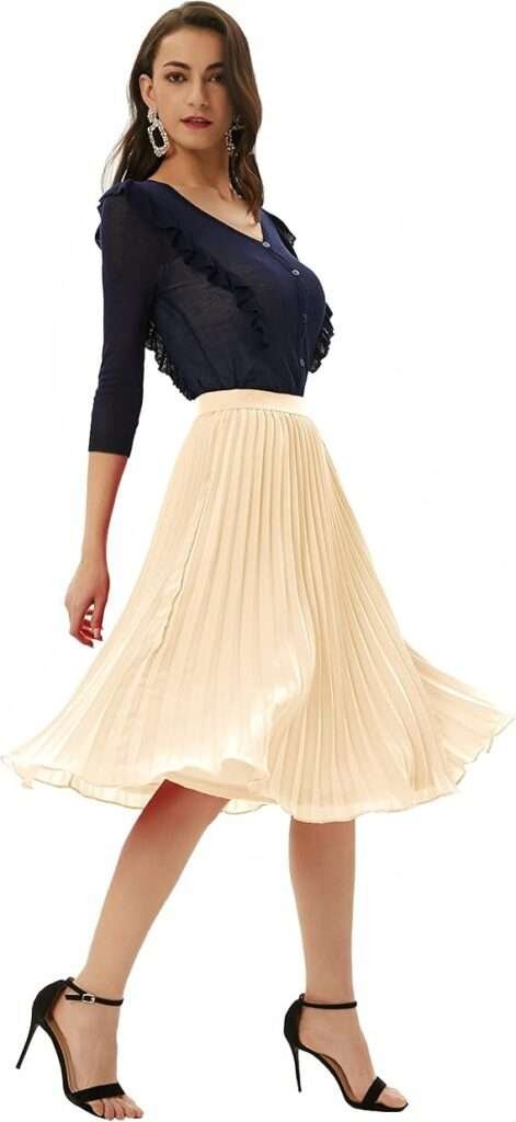 GRACE KARIN Women High Elastic Waist Pleated Chiffon Skirt Midi Swing A-line Skirts