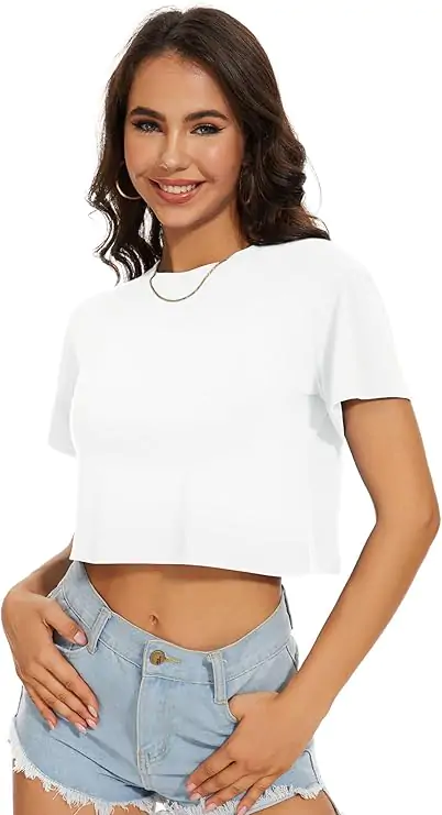 Summer Crop Tops Short Sleeve Round Neck T-Shirts Loose Fit Casual Blouse
