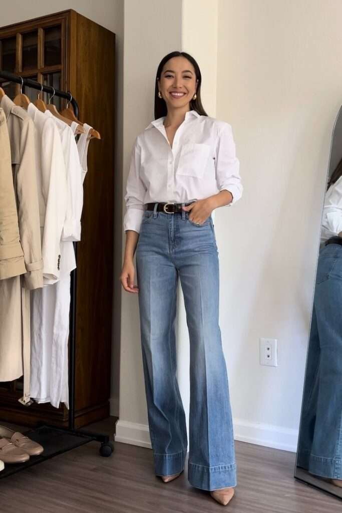5 ways to style wide leg jeans by @lifewithjazz from some business casual to weekend looks using staple pieces from J.Crew's new collection