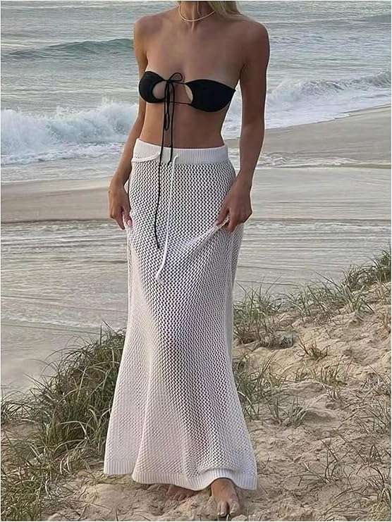 Women's Crochet Swim Skirt Bikini Cover Up Elastic Waist Swimsuit Coverup Long Beach Cover Ups Swimwear
