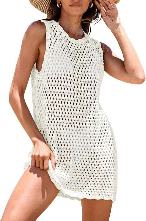 Womens Swimsuit Cover Up Sleeveless Knit 2025 Summer Outfits Swimwear Bathing Suit Coverup Crochet Beach Dress