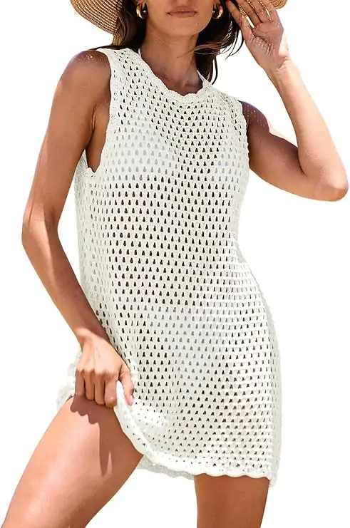 Womens Swimsuit Cover Up Sleeveless Knit 2025 Summer Outfits Swimwear Bathing Suit Coverup Crochet Beach Dress