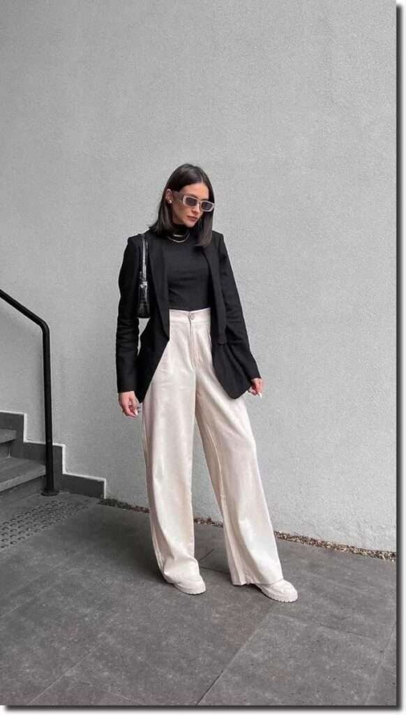 Professional meets trendy with this look. Perfect for class presentations or internships. Keep accessories minimal for a sleek finish.