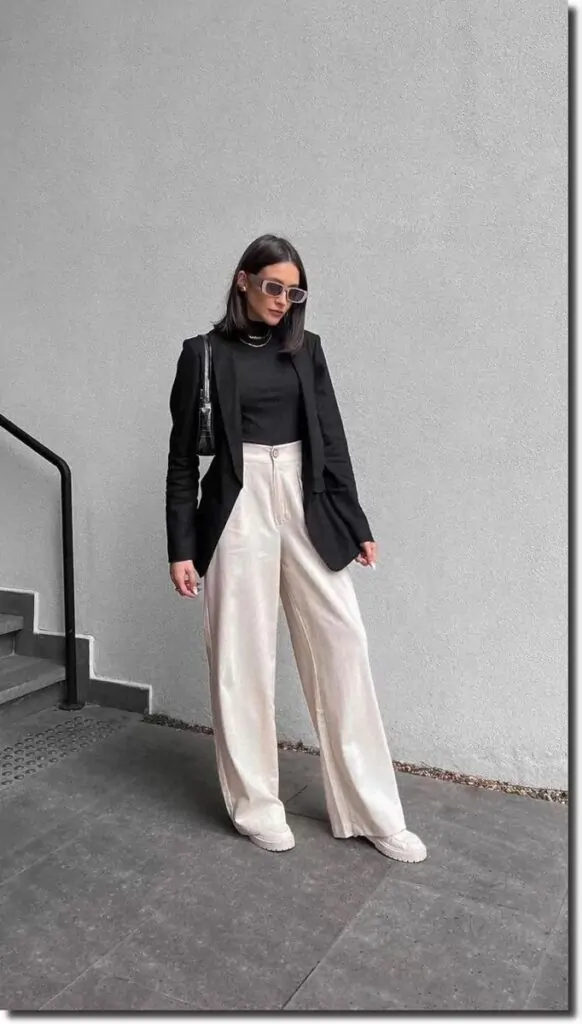 Professional meets trendy with this look. Perfect for class presentations or internships. Keep accessories minimal for a sleek finish.