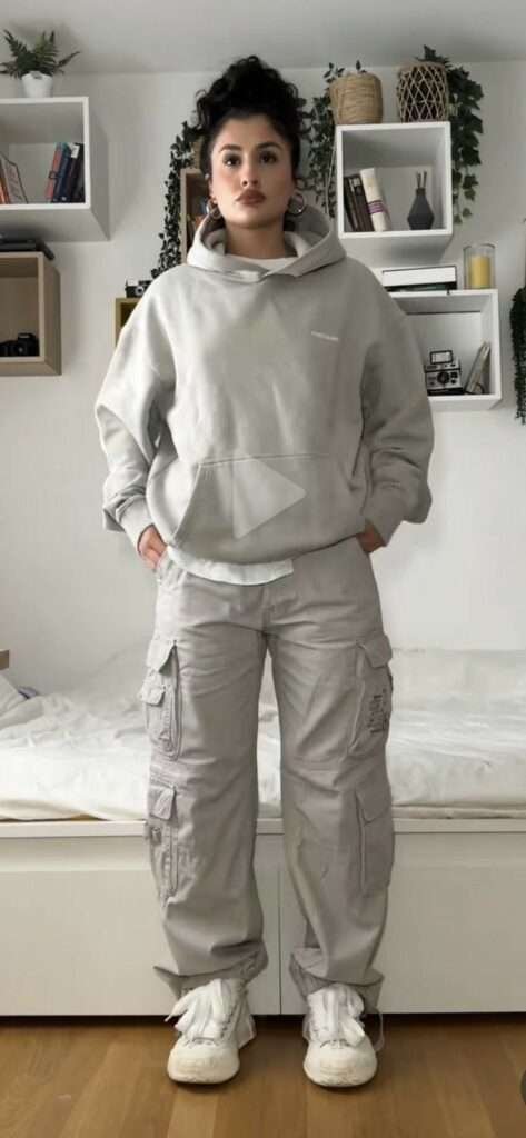 Functional yet fashion-forward, this pairing works for long study days. Cargo pants offer extra storage for essentials. Top it off with a baseball cap for a sporty edge.