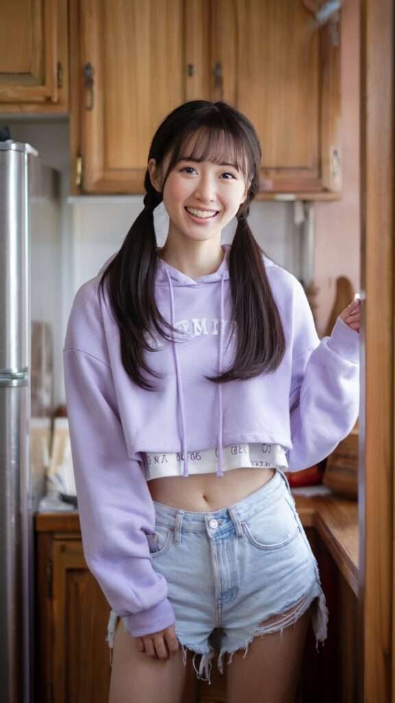 Effortlessly cute, she rocks a playful pastel look that feels as fresh as her smile. A modern twist on classic comfort, she owns the kitchen and the style game.