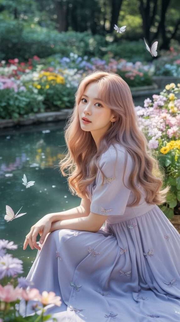 Clothe yourself in the feeling of pure serenity, with soft lavender hues and whimsical butterfly details.
This look captures a sense of quiet wonder and gentle joy, like a peaceful daydream for the soul.