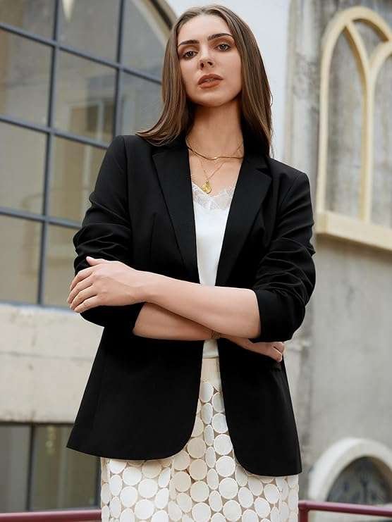 Womens One Button Blazer Casual Open Front Long Sleeve Suit Jackets Business Work Office Blazers
