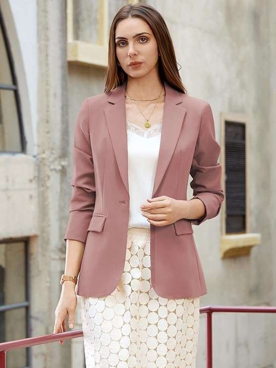 One Button Blazer Casual Open Front Long Sleeve