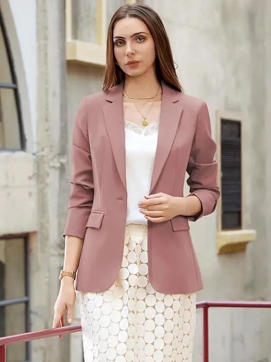 One Button Blazer Casual Open Front Long Sleeve