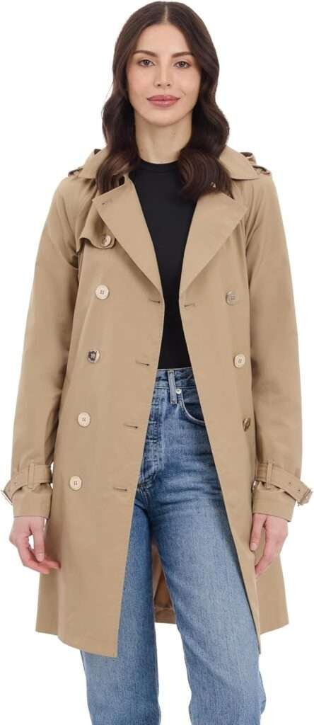 Michael Kors womens Double Button Trench Coat With Belt and Detachable Hood
