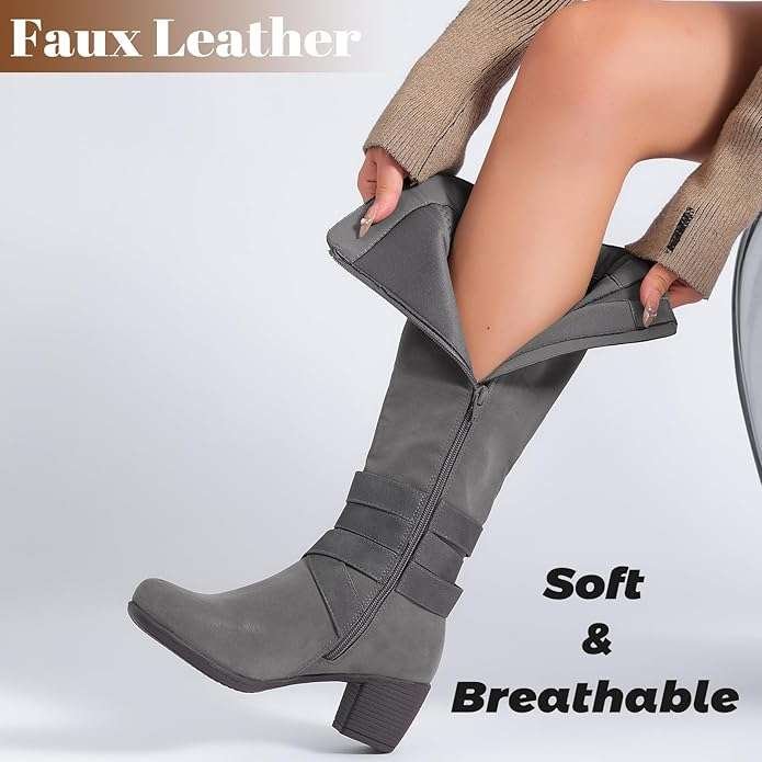 Women's Knee High Boots with Chunky Heel