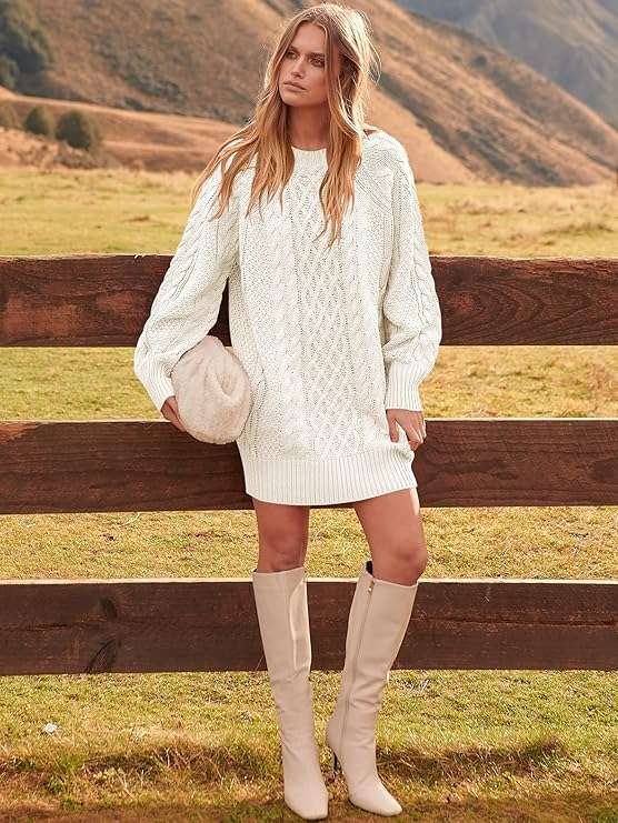 ANRABESS Sweater Dress Cable Knit Short Dresses
