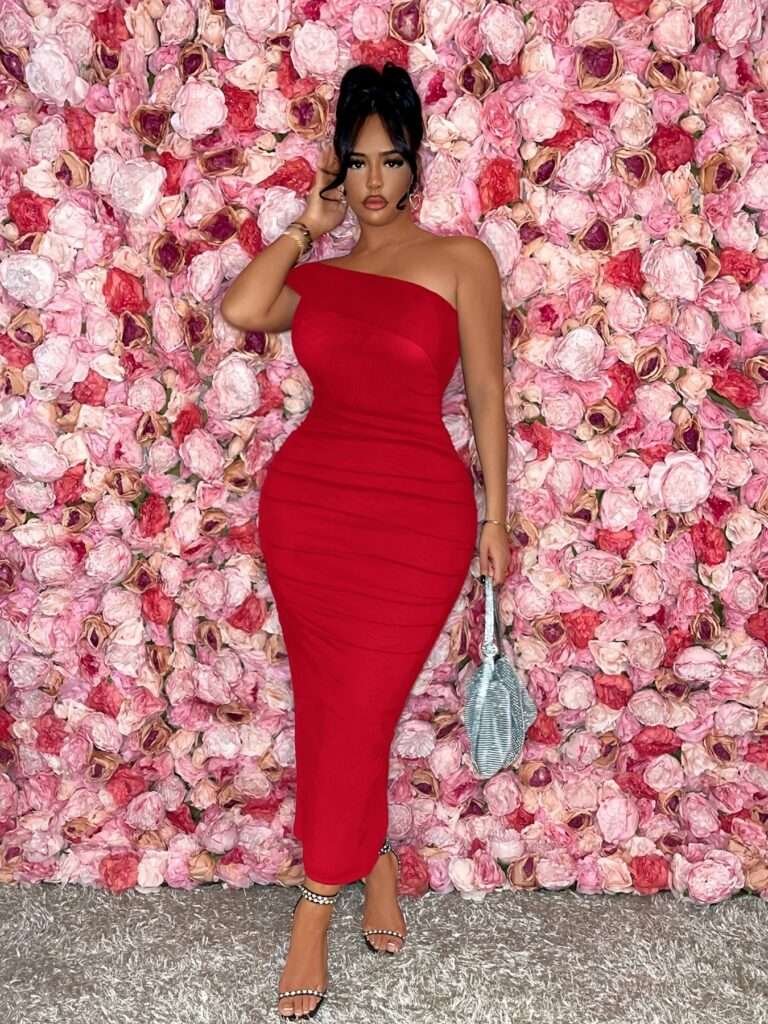 Plus size Valentine’s Day wrap dress with romantic evening styling