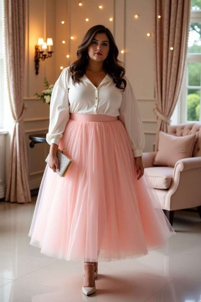 Plus size Valentine’s Day outfit with elegant heels