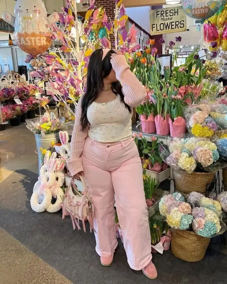 Plus size Valentine’s Day outfit with flowing skirt