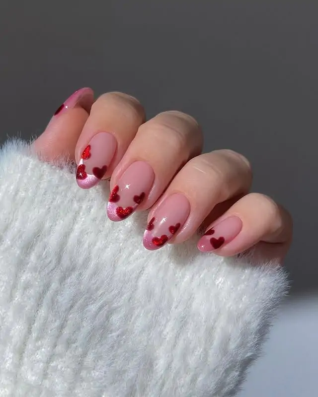 Glitter red accents vday nails