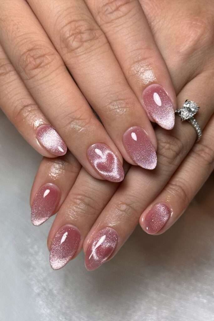 Glossy, dreamy finish Valentine nail ideas
