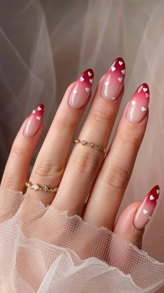 Heart ring finger Valentine nail ideas