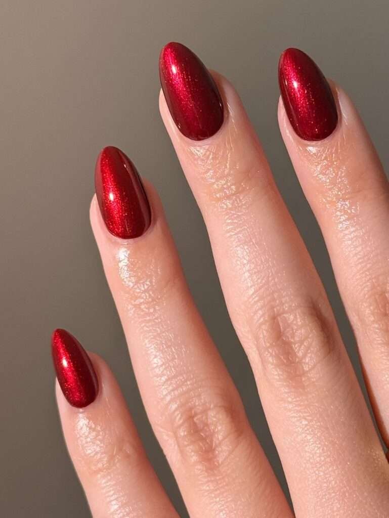 Valentine Red chrome top coat vday nails