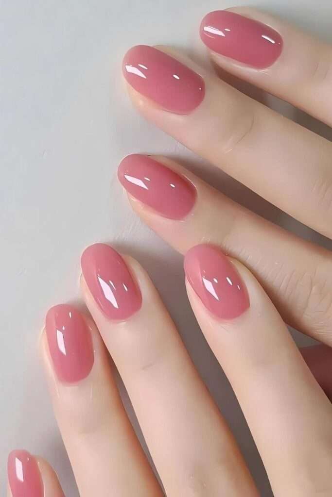 Soft blush pink base Valentine nail ideas