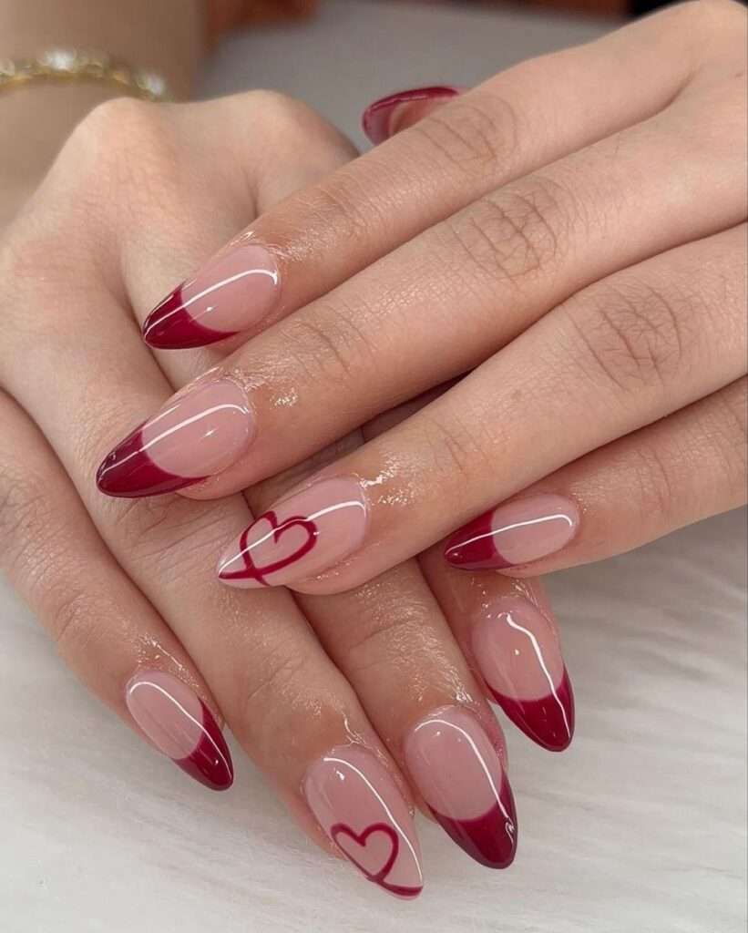 Timeless oval or almond shapes Valentine nail ideas