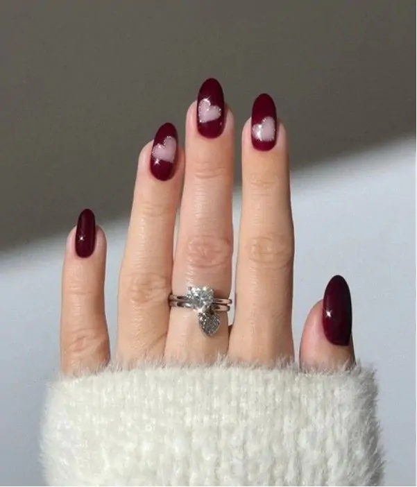 Valentine heart cut-outs nails