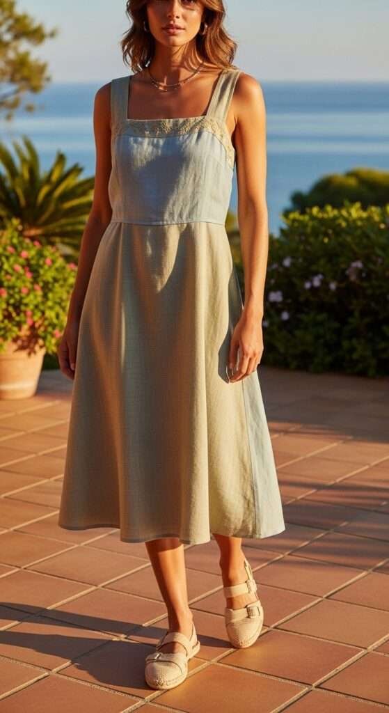 Linen dress summer 2026 women outfit with sandals