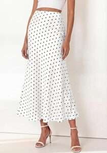 Polka-dot silk midi skirt.BTFBM Midi Skirts for Women 2026 Summer Spring Lightweight A Line High Waisted Wedding Guest Party Silk Long Skirt