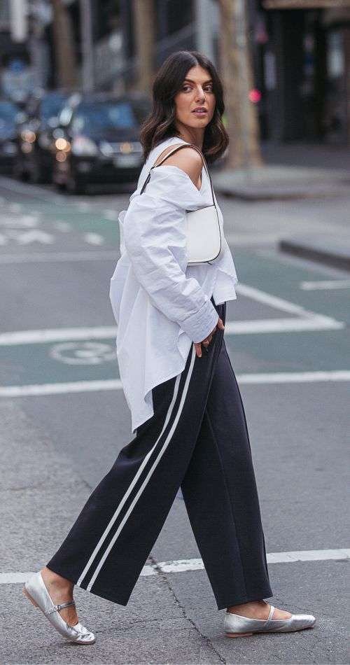 side-stripe track pants, pair with a crisp button-down