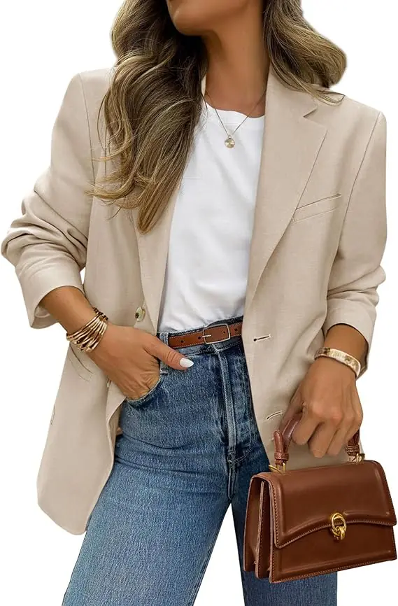 2026 Blazers for Women Business Casual Long Sleeve Lapel Open Front Suit Jacket Work Blazer with Pockets