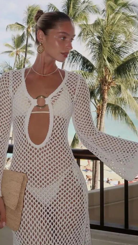 For beach days, they say nothing beats a crochet cover-up over a bright, confident bikini. We love pairing a white or cream crochet top or dress with a coral, tangerine, or cobalt blue swimsuit underneath. 