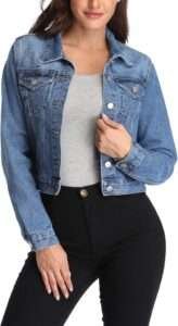 Women's Denim Jackets Cropped Long Sleeve Basic Button Down Crop Jean Shacket with Pockets