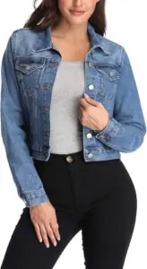 Women's Denim Jackets Cropped Long Sleeve Basic Button Down Crop Jean Shacket with Pockets