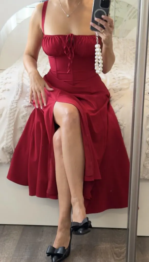 Summer Corset Midi Dress 2026 Floral Wedding Guest Flowy Slit Lace Up Dresses Tea Party A Line Casual Milkmaid Sundress