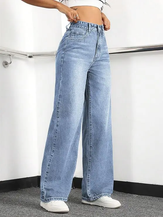 Straight Leg Jeans for Women,High Waisted Wide Leg Loose Stretchy Boyfriend Denim Pants Baggy Jeans for Women