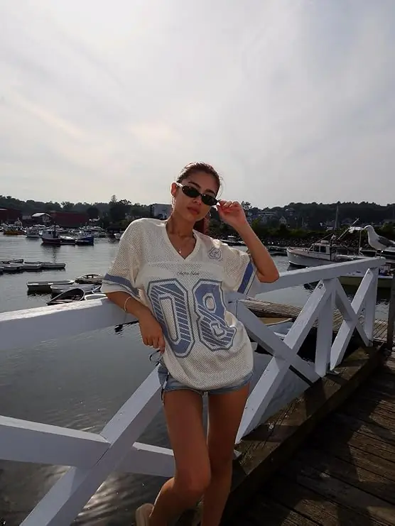 Jersey Shirts for Women Y2k Oversized V Neck Graphic Tees Football Number Streetwear T Shirt Tops