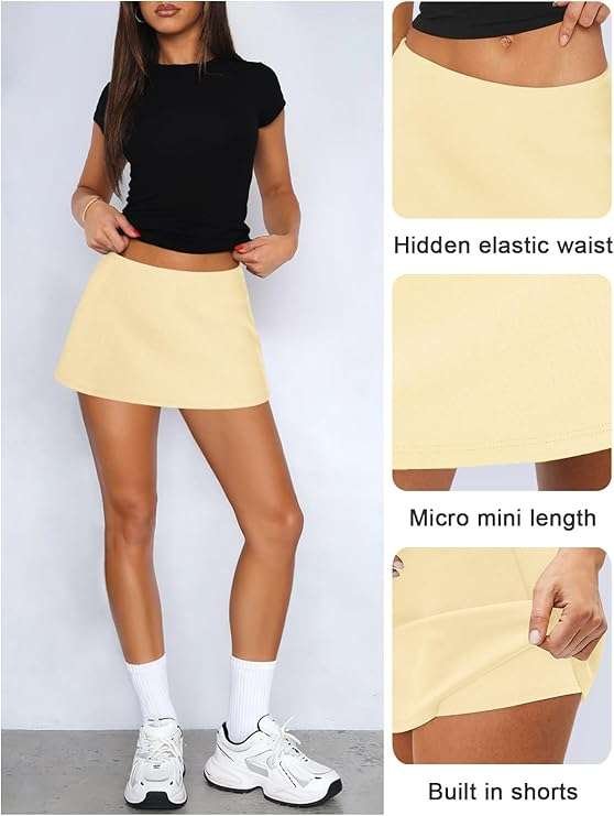 Micro Mini Skirt with Shorts Low Rise A-Line Skort for Women Formal Going Out Casual Athletic Tennis Outfits