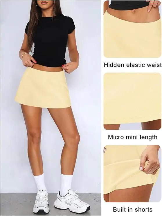 Micro Mini Skirt with Shorts Low Rise A-Line Skort for Women Formal Going Out Casual Athletic Tennis Outfits