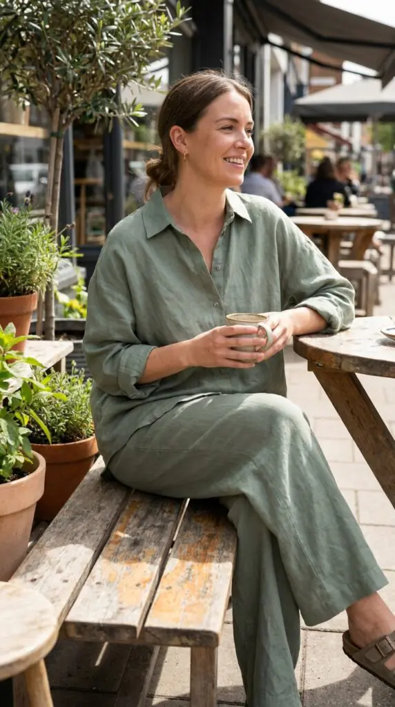 Matching sets are having a massive moment in summer 2026, and the linen co-ord is at the top of everyone's wishlist. A sage green wide-leg trouser paired with a matching button-up short-sleeve shirt feels polished yet relaxed.
