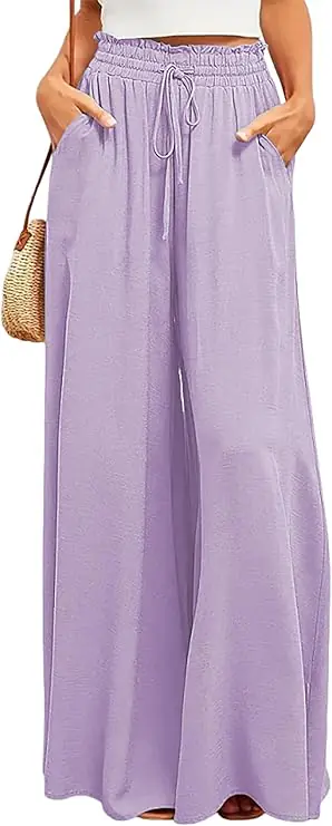 Wide Leg Palazzo Pants High Waisted Flowy Lounge Trousers with Pockets