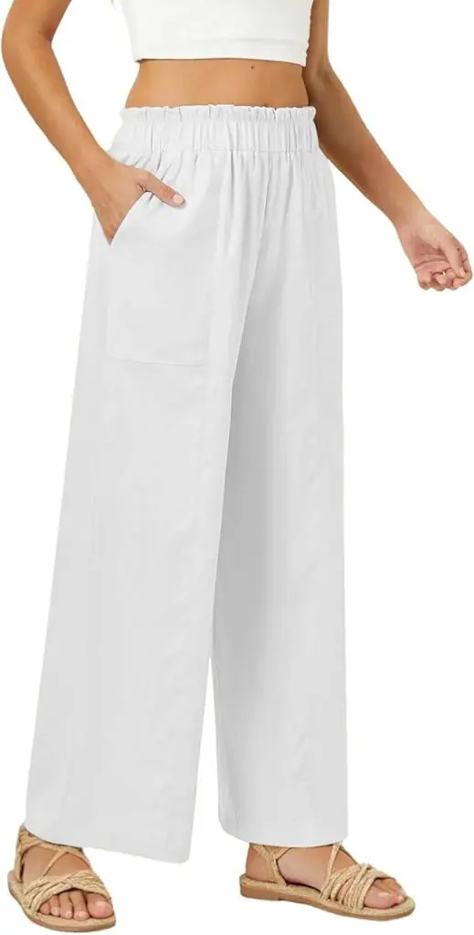 Womens Casual Linen Feel Wide Leg Pants High Waist Palazzo Flowy Trousers Beach Vacation Outfits 2026